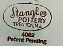 VTG STANGL POTTERY 10″ RUFFLED DISH ANTIQUE GOLD OVER TURQUOISE BLUE BASE #4062