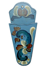 blue wooden Rosemaling Tole Norway wall pocket scissor / shears hanger rustic