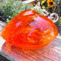 Vintage Heavy Art Glass Orange Heart Hand Blown