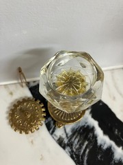 Miniature Dish Vintage Art Nouveau Deco Cut Crystal Glass, Brass & Tweezers 3.1″