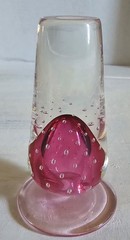 1998 NOSLO Cranberry Art Glass Modernist Vase W/Controlled Bubbles