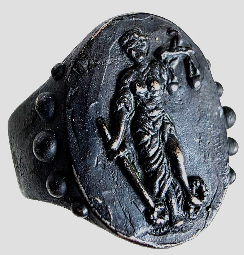 300 BC Ancient Roman Silver Ring Lady Justice goddess moral force in judicial