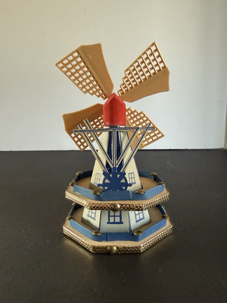 VINTAGE WOOD & HARD PLASTIC BLUE HAND-CRAFTED WINDMILL – MADE IN HOLLAND