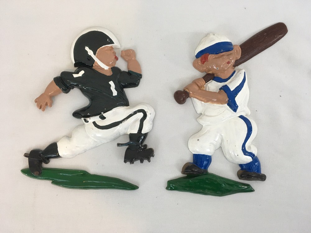 Homco Cast Aluminum Vtg 1970 Baseball Player 1975 Football Player Wall Art (2)