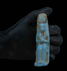 Ancient Egyptian Goddess Hathor Seated Statue Rare Blue Glazed Artifact BC