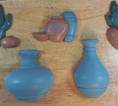 VTG 8pc 1990s Burwood Southwest Western Wall Art Decor Pockets Pots Cactus EUC