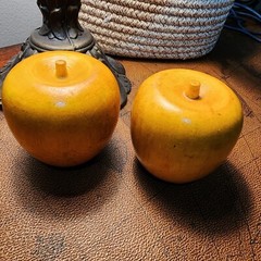 Vintage 2 WOODEN Golden APPLEs Hand carved hand painted Unbranded Beautiful
