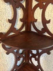 Vtg /Antique Handmade Corner Wall Shelf Wood Three Tier Scroll Hanging 29”