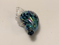 97” Iridescent Kevin Fulton Studio Art Glass Sea Shell Ocean Blue color-Signed