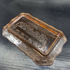 Vintage Tiara Indiana Glass Plate Tray Orange Pink The Last Supper Glass Dish