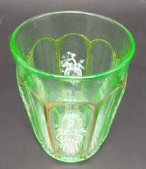 Antique Green White Enameled White Design Tumbler Gold Detail