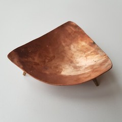 Copper art trinket coin dish tripod legs MCM retro modernist triangular vintage