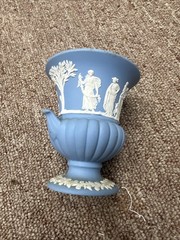Wedgwood Blue Jasperware Vase with White Classical Relief Decoration