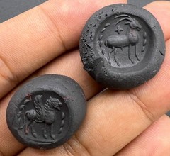 Jasper Stone Pair Of Old Ancient Sassanian Era Different Intaglios Stamp Beads