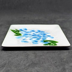Vintage Mid-Century Modern Enamel On Copper Dish Trinket Peony Flower Floral Blu