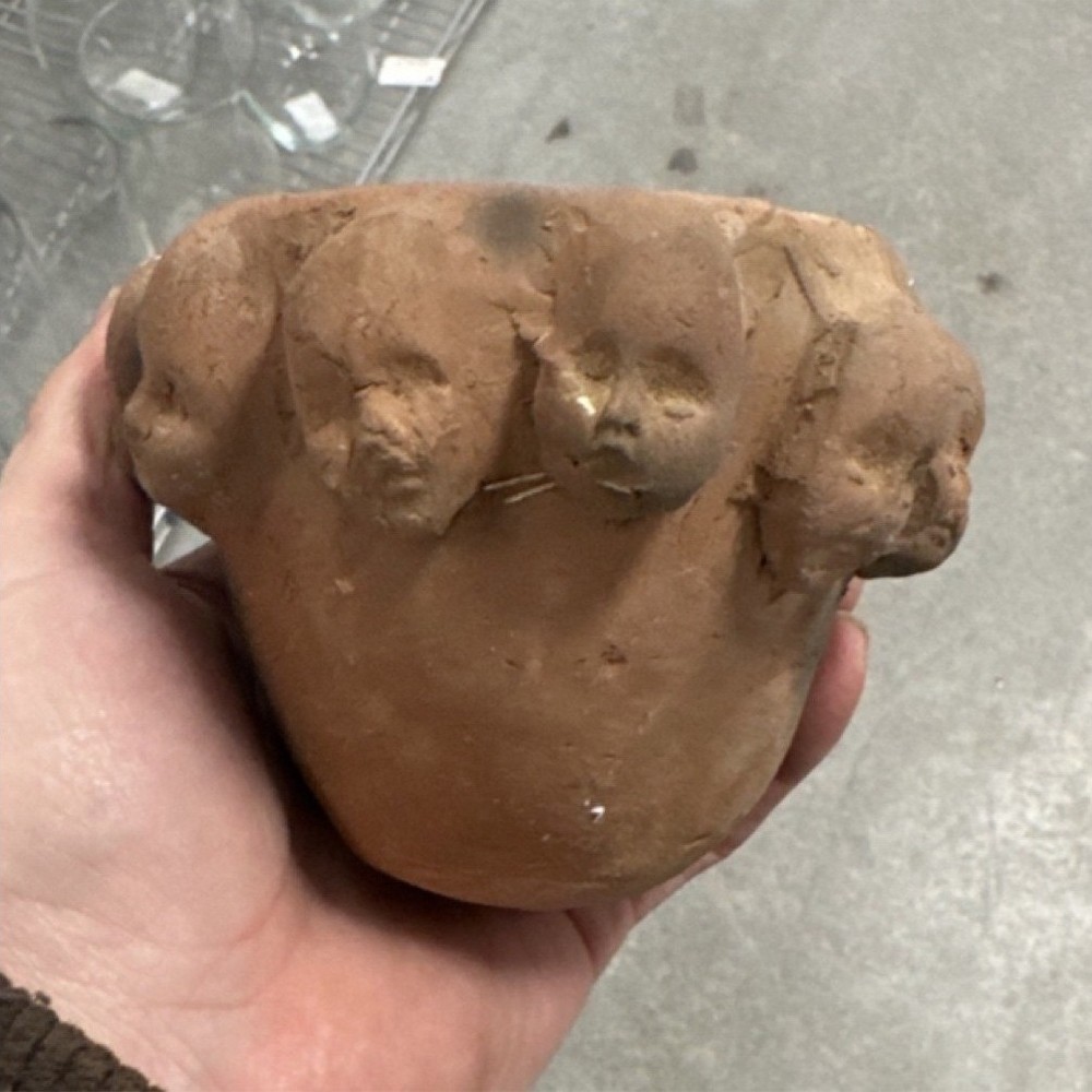 Wilson Handmade Clay Decorative Collectible Brown with Sculpted Faces