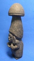 PRE-COLUMBIAN MIXTEC BASALT MUSHROOM STANDING FEMALE SHAMAN FIGURE