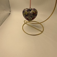 Vintage Cloisonné Brass & Enamel Puffy Butterfly Heart Hanging Ornament