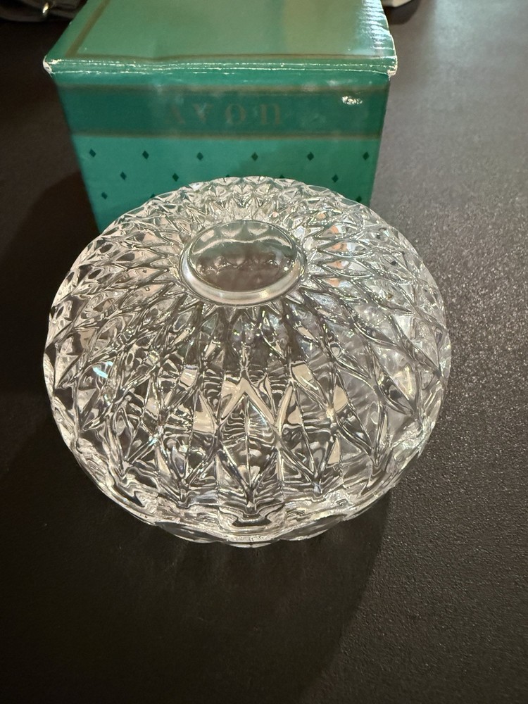 1986 Avon 100 Presidents Club GREEN Genuine Lead Crystal Covered Trinket Dish