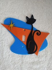 Vintage Style Retro Atomic Boomerang Blue Orange Blace Cat Light Switch NEW
