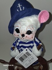 ANNALEE NEW Sailor Mouse 8″ Plush w/ Ship Wheel helm. White/Blue 2005 adorable.