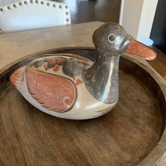 Vintage Tonala Pottery Hand Painted Duck Mexico Folk Art Large