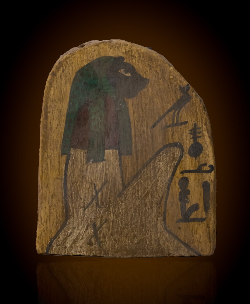 Authentic Ancient Egyptian Antiques Painted Horus Falcon Wooden Stela Figure BC