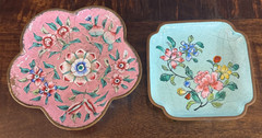 Set of 2 Vintage Cloisonné Enamel on Copper Trays Trinket Dishes READ 4.25×3.5”