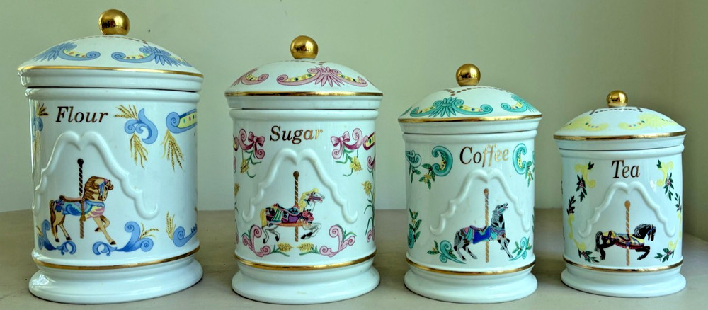4 Lenox The Carousel Canisters Made Of Fine Porcelain With Gold-filled Trim P1