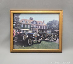 VTG Old Cars and House Wall Hanging Photo Picture, Gold Toned Frame 15.5″ x 12″