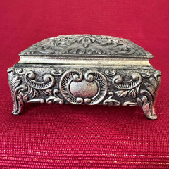 VTG Ornate Silver Plated Jewelry Box Red Velvet Lined Trinket Box Art Nouveau