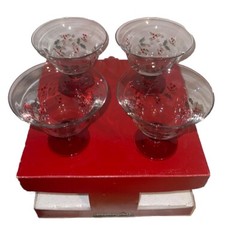4 Christmas Pfaltzgraff Winterberry HP Glass Lrg Footed Dessert Bowls NEW #1
