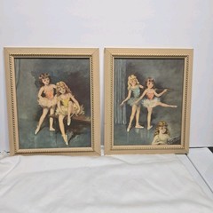 1940’s (2)Vtg Florence Kroger Ballerina Prints, Mid-Century Shabby Chic Signed