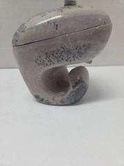 UNUSUALLY SHAPED ABSTRACT HAND-CARVED SIGNED SOAPSTONE TRINKET BOX W LID-UNIQUE!