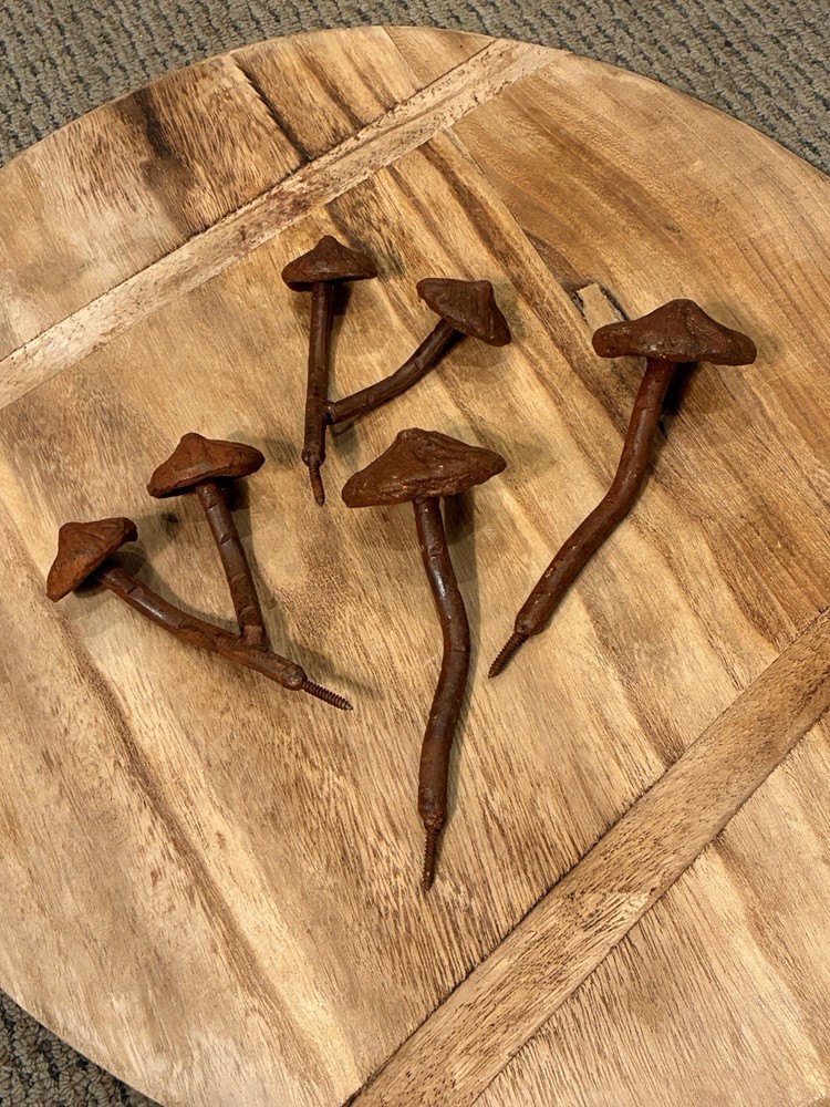 Cast Iron Metal Decorative Mushroom hooks Sculptures Set of 3 Various Sizes