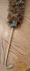 AntiQue Feather Duster w Gorgeous Red Chinese Chicken Feathers *DISPLAY–UNIQUE!