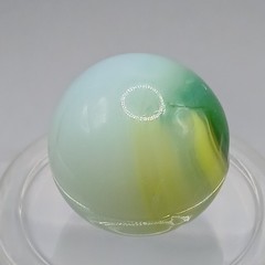 0.62″ Vintage Akro Agate Green Yellow Popeye Patch Marble- #Q141