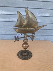 VINTAGE COPPER BRASS SAILBOAT WEATHERVANE W/STAND NAUTICAL DESK GARDEN DECOR