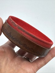 Antique Vtg Italy Leather Wrapped Trinket Jewelry Box Prominent Metal Crest