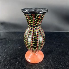 Hand Blown Studio Art Glass Vase Halloween Decor Artist Signed Red Black Spider