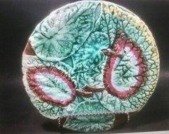 Antique Majolica Begonia Leaves Footed Platter c.1800’s