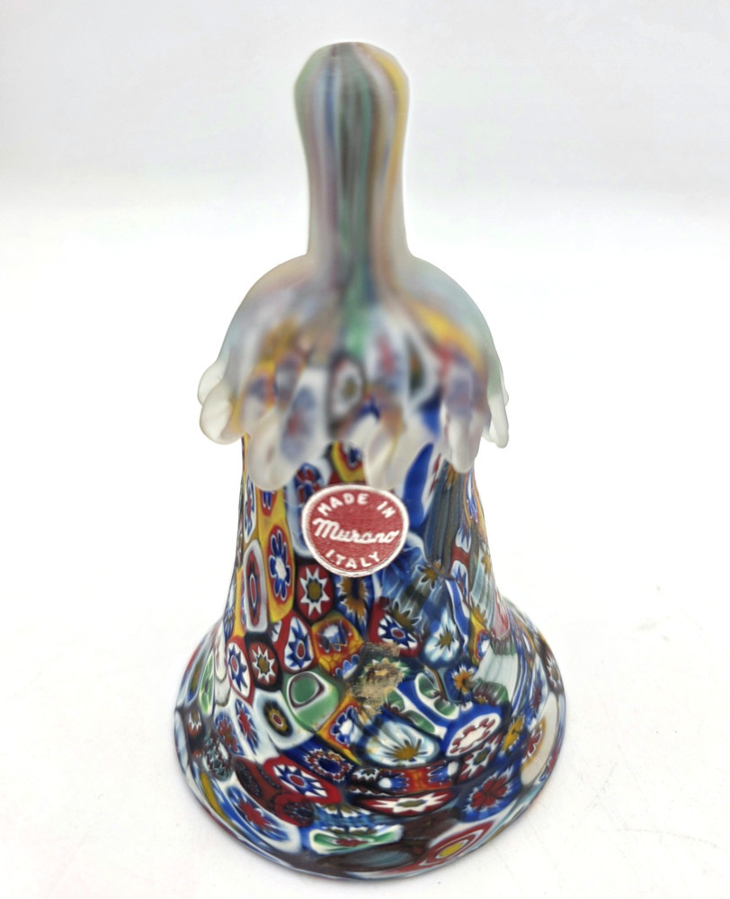 Murano Millefiori Glass Bell Italy Hand Blown Art Glass Original Label VTG