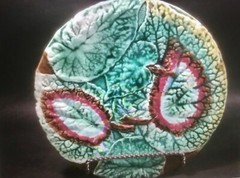 Antique Majolica Begonia Leaves Footed Platter c.1800’s