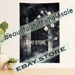 Dark Cemetery Wall Hanging Tapestry Gothic Floral Scene 39X59 in