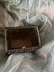 Antique French Thick Beveled Glass Jewelry Casket Metal Ormolu Trinket Box