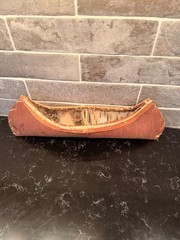 Vintage Handmade Birch Bark Canoe Model 14.5″ Rustic Folk Art Cabin Decor