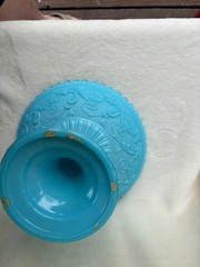 Opaline Blue Milk Glass Portieux Vallerysthal PV Griffin Phoenix Dragon Compote
