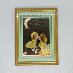 Vintage 1990s Boy Kissing Girl Under Moon & Stars Iridescent Shiny Wall Art B2