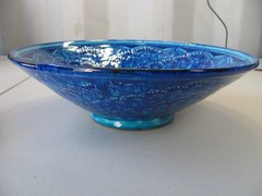 Vintage Damir Usmanov Uzbekista Rishtan Art Pottery Blue Aqua Ceramic 11″ Bowl