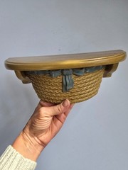 Vintage 1989 Burwood “Straw Bonnet” Faux Wicker Wall Shelf Blue Bow Made in USA